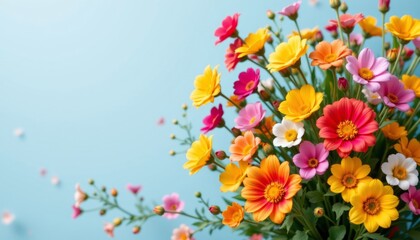 a cheerful and eye catching banner mockup showcasing a burst of colorful flowers in full bloom, with ample space for personalized text for any occasion.