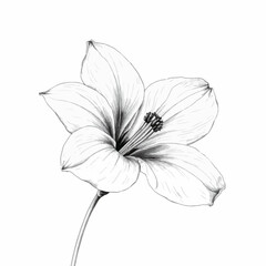 Obraz premium Displaying a black-and-white sketch of a single flower with fine and elegant details. The petals appear delicate with defined contours and lighting that highlights the texture 
