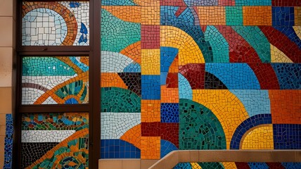 Naklejka premium A colorful mosaic facade on a cultural building 