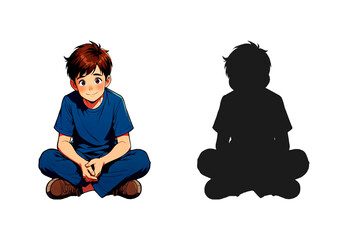 人物　笑顔で座る少年