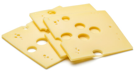 Swiss cheese slices isolated on white background. American food