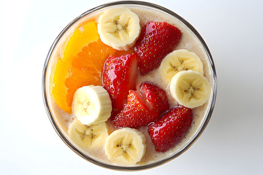 Fresh fruit salad with strawberries in a glass is a healthy and sweet dessert cocktail