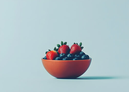 Fresh berries in a glass bowl on white background