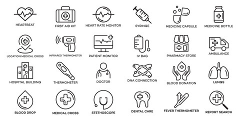 Medical Icons Healthcare, First Aid, Hospital, Pharmacy, Diagnosis