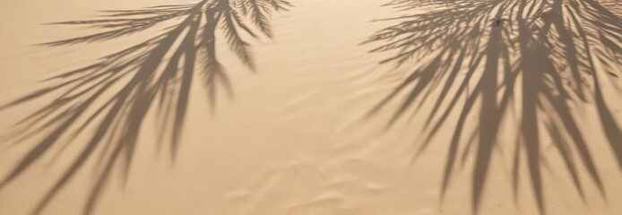 Obraz premium Crisp sand, sun-drenched beach, coconut leaf shadow in sharp focus , vibrant, clear