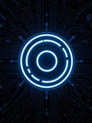 Blue neon circles on black circuitry.