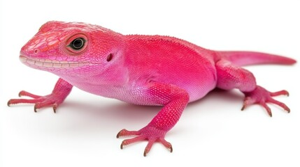 Fototapeta premium Vibrant Pink Lizard with Smooth Skin on White Background
