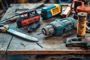 Workstation filled with used power tools