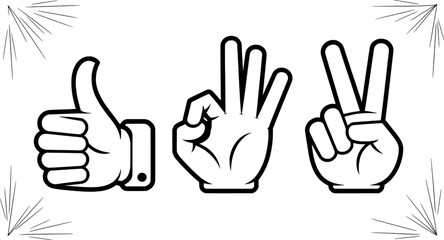 Hand gestures thumbs up okay peace sign