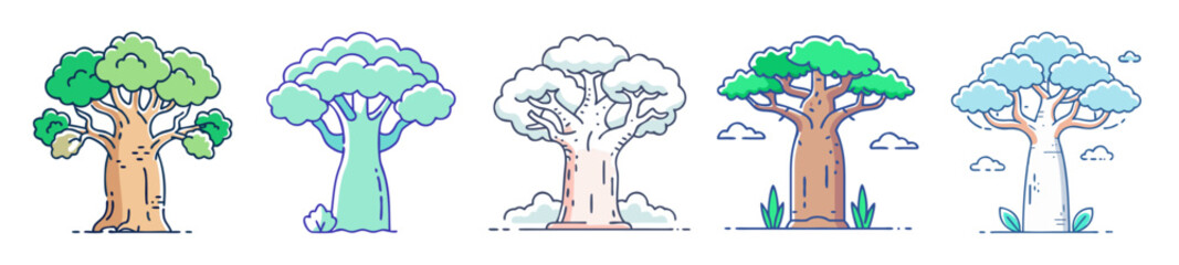 baobab tree icon, baobab tree line art - simple line art of baobab tree, perfect for baobab tree logos and icons