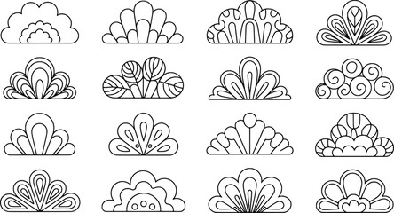 Decorative floral cloud shapes line art design elements