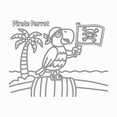 Pirate Parrot Cartoon – Kids Coloring Page Outline.