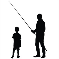 Obraz premium Father and Son Fishing Silhouette Quality Time Outdoors