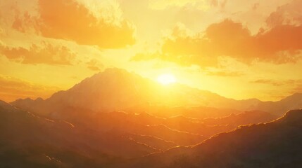 Obraz premium Golden sunlight beaming over a mountain ridge at sunrise