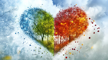 heart shape tree concept of four seasons background.ai generative