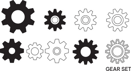 Collection of black and white gear icons set