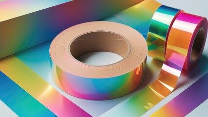Iridescent Rainbow Adhesive Tape Rolls for Crafting and Decoration