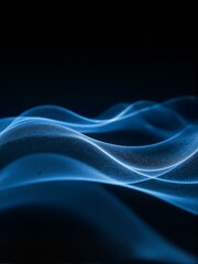 Flowing blue smoke like fabric on black background.
