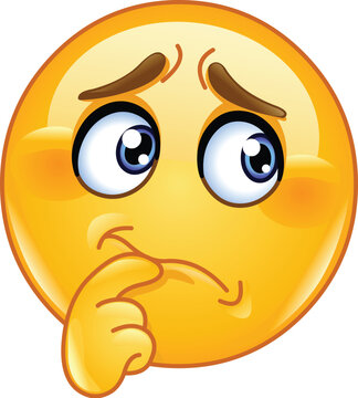 Emoji Emoticon with a Worried Expression and a Hand Touching Its Mouth in a Thinking Pose
