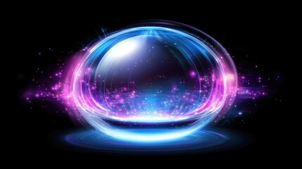 Obraz premium Glowing orb with energy trails and sparkles on a black background