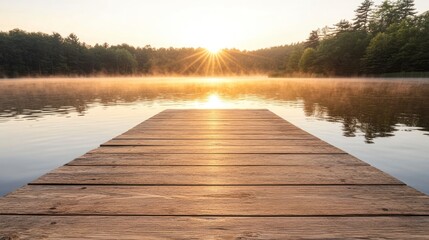 Sunrise over tranquil lake dock (1)