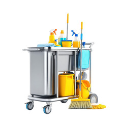 Cleaning Cart with Supplies - Professional Hygiene, isolated on transparent background.