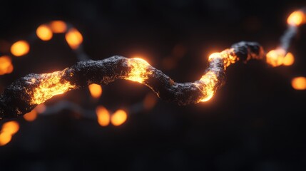 Glowing, textured, serpentine form with fiery embers against a dark background