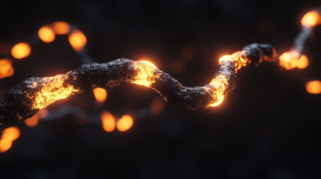 Glowing, textured, serpentine form with fiery embers against a dark background