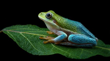 Naklejka premium Vibrant Frog on a Lush Green Leaf