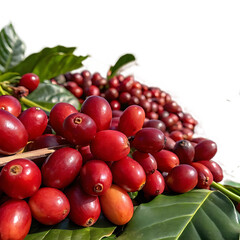 red cherries on the tree isolated on transparent background