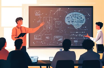 Teacher presenting AI content to students of various