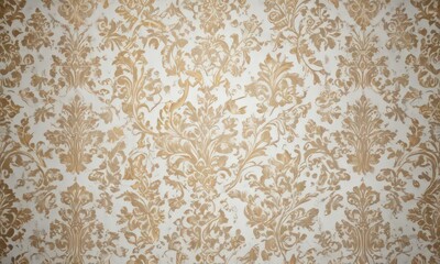 White gold damask wallpaper, classic intricate design, home, white