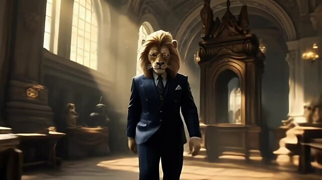 character concept lion wear black tuxedo