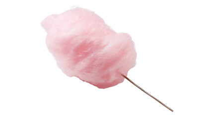 a pink cotton candy on a stick on a white surface