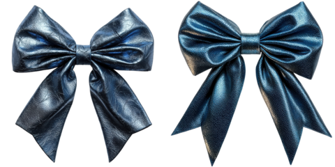 Shiny blue bows made of leather, showcasing smooth texture and elegant design, perfect for decoration or fashion accessories