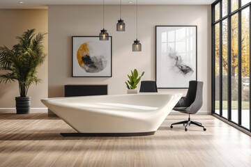 Fototapeta premium Modern reception area with a unique curved desk