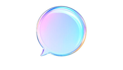 Glossy, iridescent speech bubble with gradient of blue, pink, and purple hues, symbolizing communication and conversation. bubble shiny surface gives it modern and digital feel