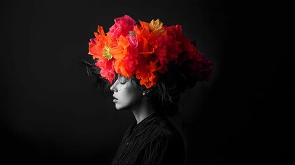 Monochrome Muse with Floral Crown AI Generative