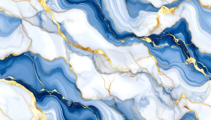 Abstract luxury marble background. Digital art marbling texture. Blue, gold and white colors. 3d illustration