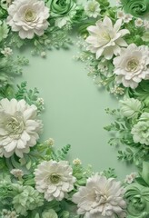 Vibrant green swirls, blooming flowers  Pastel color palette , vibrant, floral, joyful