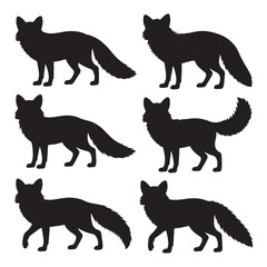 Black silhouette foxes in various poses, a sleek and modern design ideal for wildlife, nature, and animal-themed graphics.