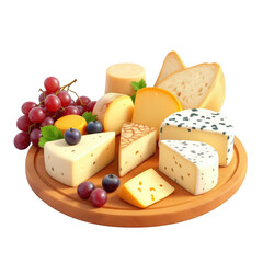 Cheese Board Variety: A Gourmet Selection with Grapes and Bread, isolated on transparent background.