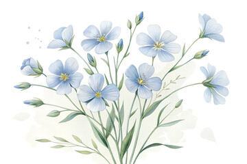 Obraz premium Watercolor Flax Bouquet Isolated on Transparent Background