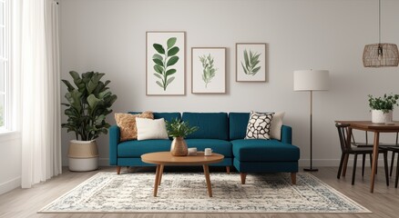Modern Living Room Interior with Stylish Furniture and Plant Decor