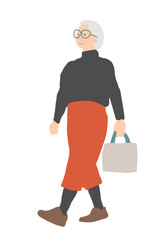 Senior women with black top and red skirt illustration