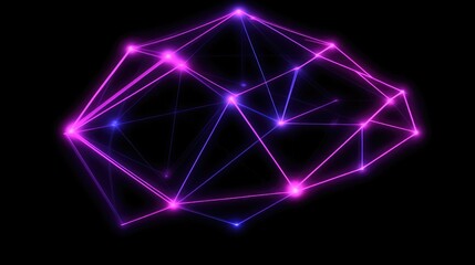 Glowing geometric abstract art with interconnected nodes and lines in pink and purple