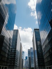Fototapeta premium Skyscrapers with blue sky in background.