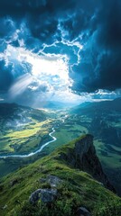 Fototapeta premium Breathtaking view of a mountain landscape swiss alps nature scene dramatic sky aerial perspective tranquility