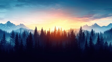 Fototapeta premium Breathtaking sunrise over mountain forest nature landscape photography tranquil environment scenic viewpoint