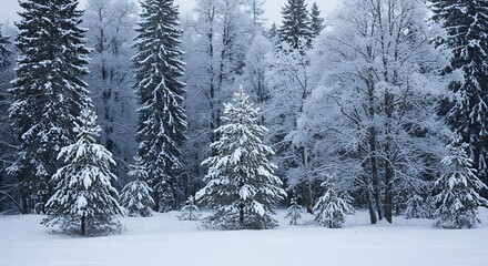 Fototapeta premium Winter Landscape Scene with Snow-Covered Trees and Calm Atmosphere
